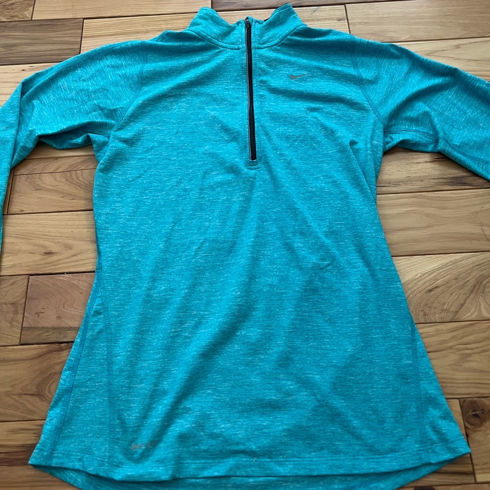 Nike Womens Size S Heather Blue Teal Long Sleeve Quarter Zip Dri-Fit Athletic